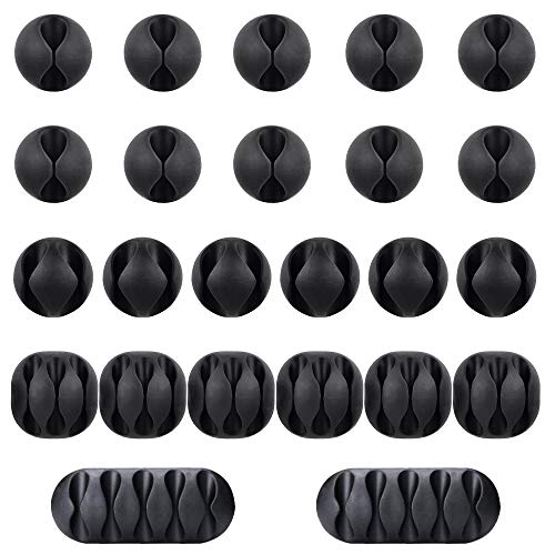 Beadnova Cable Clips Cord Organizer Cable Management Wire Cord Holder 24 Pack Adhesive Cord Holder for Car, Power Cords, Charging Accessory Cables, PC, Office (Black,1 Slots, 2 Slots, 3 Slots,5 Slots) - color: 5）1,2,3,5 Slots(24 PCS)
