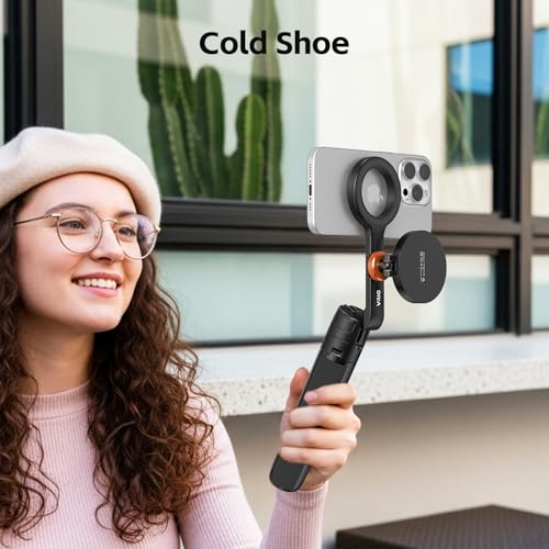 VRIG TP-27 Magnetic Pocket Selfie Stick Tripod for iPhone, 21" Extendable Phone Tripod with Cold Shoe and Magnetic Phone Holder, Compatible with iPhone 17 16 15 14 13 12 Series