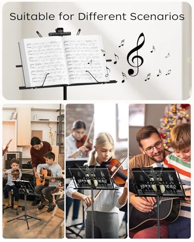 Music Stand, Kasonic 2 in 1 Dual-Use Folding Sheet Music Stand & Desktop Book Stand, Portable and Lightweight with Music Sheet Clip Holder & Carrying Bag Suitable for Instrumental Performance (2 Pack Black) - color: 2 Pack Black