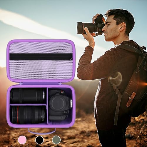 khanka Camera Case for Canon EOS Rebel R6 V/T7/T100/T6/R50/R100/R5/R7/R8/R6 Mark II/SL3 DSLR Camera,Travel Carrying Case for Canon EOS Rebel Camera and 18-55mm/18-45mm Lens(Purple Case Only) - color: Purple