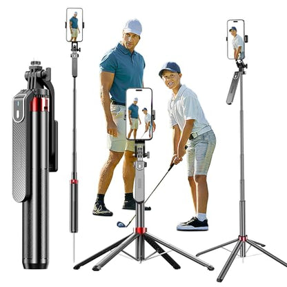 Monopod and Tripod Selfie Stick to Record Golf Swing - Etendable Cell Phone Tripod Stand with Wireless Remote and Phone Holder, Golf Training Aid - Compatible with All iPhone Android Phone