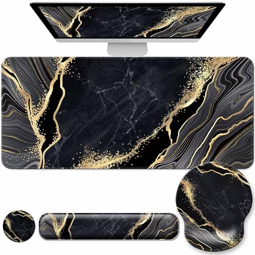 Desk Mat Set + Keyboard and Mouse Pad with Wrist Rest Support,4-in-1 Large Mousepad Computer Mats for Desktop Home & Office-Marble 3 - color: S-Marble 3