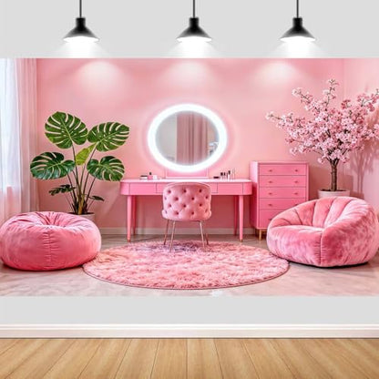 5X3ft Pink Vanity Backdrop Virtual Home Photography Background for Video Recording Live Video Zoom Calls Photo Studio Props Wall Decor Banner - size: 5X3FT