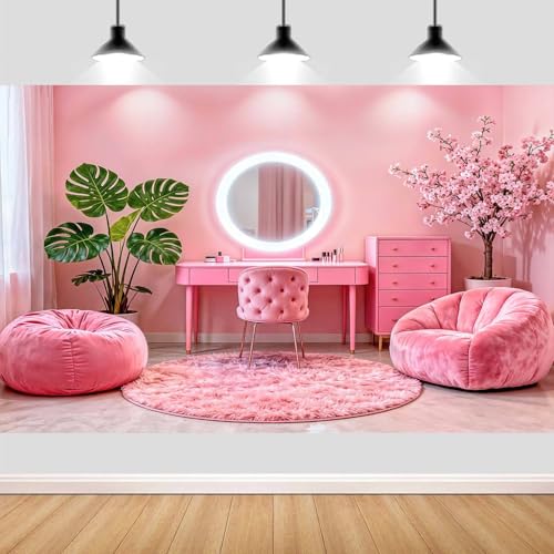 7X5ft Pink Vanity Backdrop Virtual Home Photography Background for Video Recording Live Video Zoom Calls Photo Studio Props Wall Decor Banner - size: 7X5FT