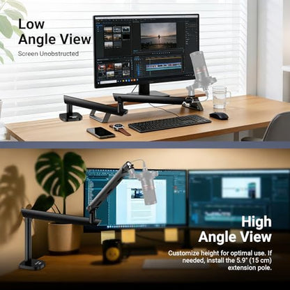 NEEWER Low Profile Mic Boom Arm Desk Mount, Microphone Boom Arm with 360° Ball Head & Cable Management Channels, 1/4" 3/8" 5/8" Threads for Podcast Streaming Gaming Recording, Max Load 3.3 lb, MS007 - style: MS007