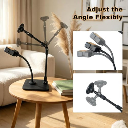 Overhead Phone Stand with Rechargeable Light, Adjustable Desk Smartphone Mount for Nail Art, Magnetic Holder for Cooking Videos, Content Creation, Filming, Live Streaming