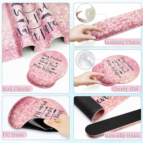 Desk Mat Set + Keyboard and Mouse Pad with Wrist Rest Support,4-in-1 Large Mousepad Computer Mats for Desktop Home & Office-Glitter Pink - color: B1-Glitter Pink