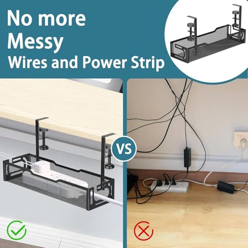 Under Desk Cable Management Tray, No Drill Mesh Desk Cable Tray, Wire Management Tray Cable Management Rack, Wire Organizer and Cable Management Box (Black) - color: 1Pack-Black (15.3'')