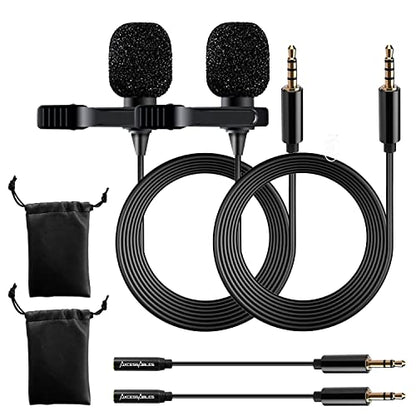AxcessAbles Lavalier Microphone with 3.5mm TRRS Cable & TRS Adapter – Omnidirectional Clip On Lapel Mic for iPhone Android Camera Laptop – Wired Condenser Microphone for YouTube Podcast Interview - size: 2-Pack