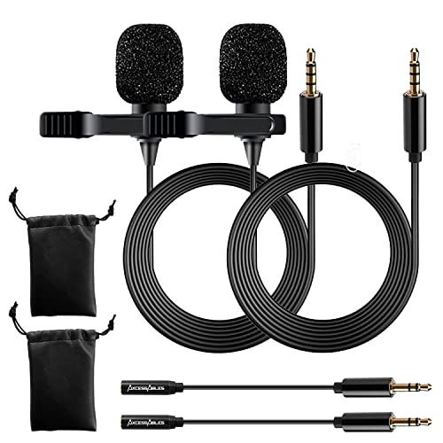 AxcessAbles Lavalier Microphone with 3.5mm TRRS Cable & TRS Adapter – Omnidirectional Clip On Lapel Mic for iPhone Android Camera Laptop – Wired Condenser Microphone for YouTube Podcast Interview - size: 2-Pack
