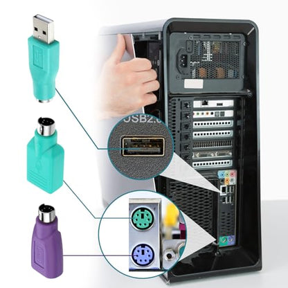 4PCS PS/2 to USB & USB to PS/2 Adapter Combo, 2 Types PS2 t o U SB A Male Female Converter for Keyboard Mouse Replacement PS-2 Jack Adapter for Desktop PC Laptop Notebook (Green & Purple)