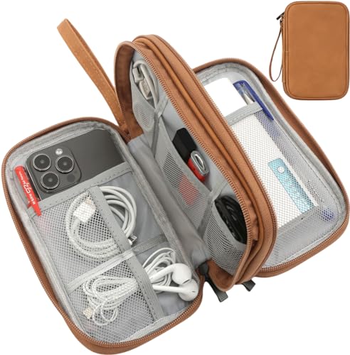 CAAORDKSO Travel Cable Organizer Pouch Electronic Accessories Carry Case Water Resistant Accessories Organizer Pouch Bag for Cable, Cord, Charger, USB, Phone, Power Bank, Earphone (Brown, Medium) - color: Brown, size: Medium