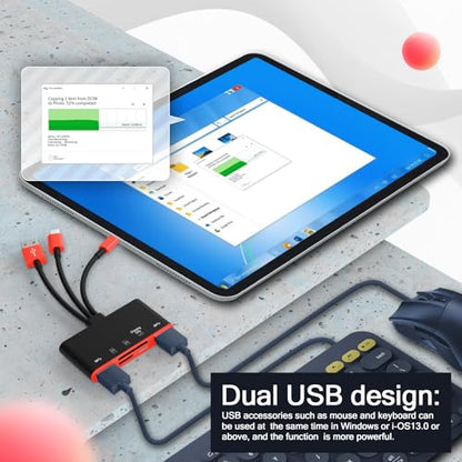 5-in-1 Memory Card Reader, USB OTG Adapter & SD Card Reader for i-Phone/i-Pad, USB C and USB A Devices with Micro SD & SD Card Slots, Supports SD/Micro SD/SDHC/SDXC/MMC(BlackRed) - color: BlackRed