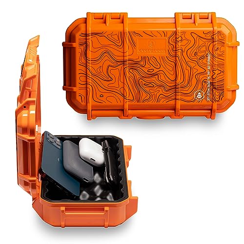Evergreen 56 Dry Box - EDC Tough Protective Case USA Made for Organization of Cameras, Phones, Camping, Fishing, Hiking, Water Sports (Orange, TOPO) - color: Orange, TOPO