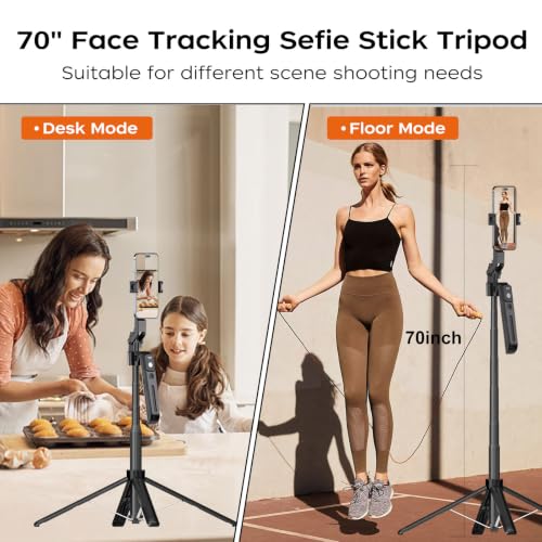 70.9" Auto Face Tracking Selfie Stick Tripod for iPhone Android, No App, 360°Rotation Tripod that Follows Your Movement with Remote Control for Live Streaming, TikTok, YouTube