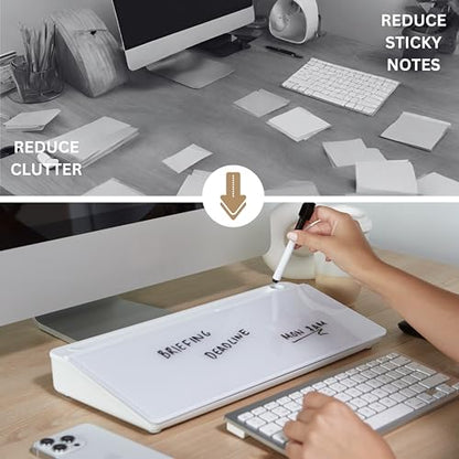 GAROOD Desktop Whiteboard with Storage Desk White Board Desk Board Glass White Board with Stand Home Office Organizer Phone Holder 15.8X7X2 inches - color: White
