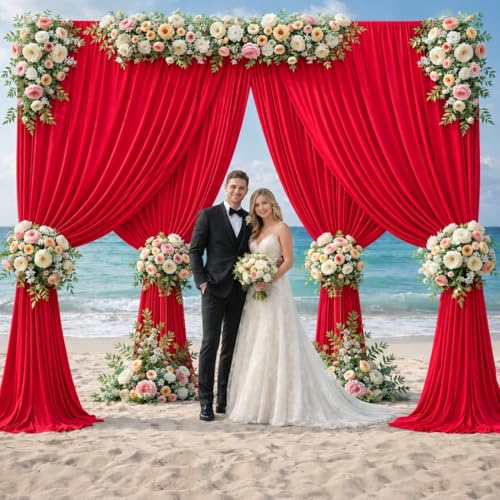 20ft x 12ft Red Backdrop Curtains, Wrinkle Free Thick Fabric Polyester Curtains Backdrop Drapes Cover for Parties Wedding Birthday Photography Background, 4 Panels 5ft x 12ft - color: Red, size: 20FT(W) x 12FT(H)