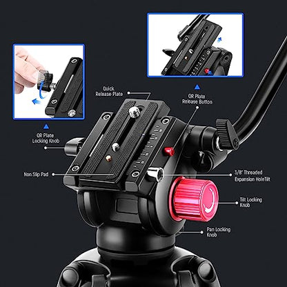 NEEWER 79"/200cm Video Tripod, Heavy Duty Aluminum Alloy Camera Tripod Stand with 360° Fluid Drag Head, QR Plate Compatible with Canon Nikon Sony and Other DSLR Camera Camcorder, Load Up to 17.6lb/8kg - style: TP-M200