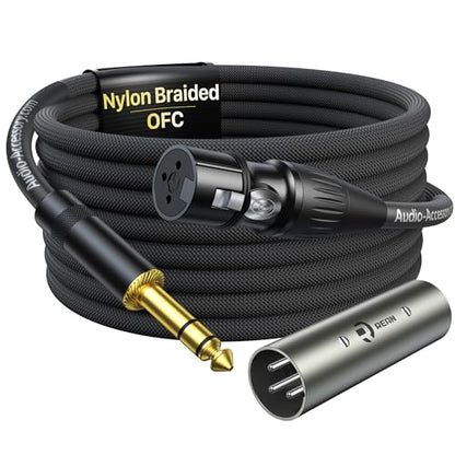 AA AUDIO ACCESSORY XLR Female to 1/4 Cable with XLR Male to Male Adapter Bundle, Rean Connectors from Neutrik, Kevlar-Reinforced Nylon Braided TRS Cable, Balanced Quarter Inch Cord, 10ft, OFC - size: 10ft, style: XLR Female to 1/4 & XLR Adapter