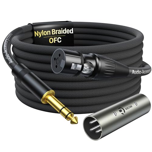 AA AUDIO ACCESSORY XLR Female to 1/4 Cable with XLR Male to Male Adapter Bundle, Rean Connectors from Neutrik, Kevlar-Reinforced Nylon Braided TRS Cable, Balanced Quarter Inch Cord, 10ft, OFC - size: 10ft, style: XLR Female to 1/4 & XLR Adapter