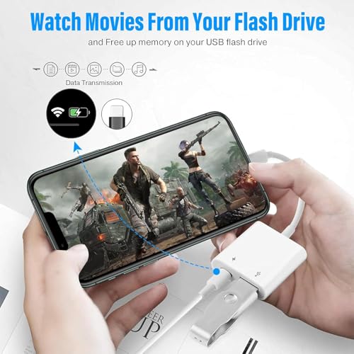 Lightning to USB Camera Adapter for iPhone, USB3 Female OTG Adapter with Charging Port, Plug and Play, Support Card Reader, USB Flash Drives, Keyboard [Apple MFi Certified]