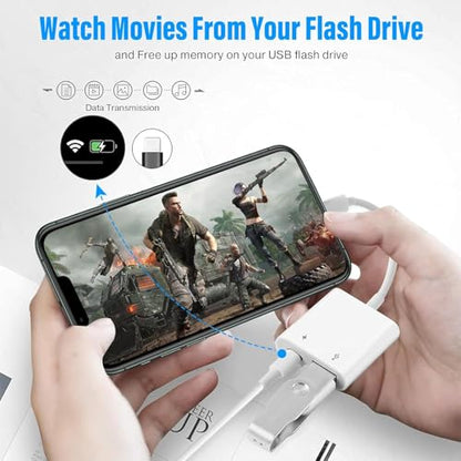 Lightning to USB Camera Adapter for iPhone, USB3 Female OTG Adapter with Charging Port, Plug and Play, Support Card Reader, USB Flash Drives, Keyboard [Apple MFi Certified]