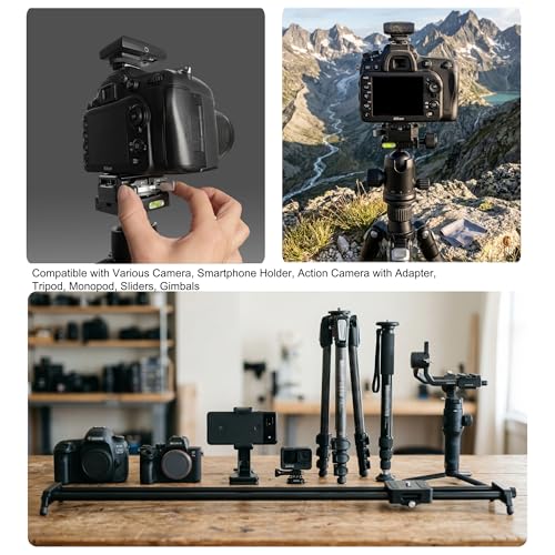 Quick Release Plate System, Aluminum Alloy Arca-Swiss Compatible Base and Top Plate with 1/4" & 3/8" Mounts for DSLR, Tripod, Gimbal, and Slider (11lbs Load Capacity)