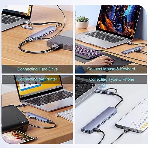 VIENON Aluminum USB C & USB Hub 7-in-1 with USB 3.0, USB-C Ports for PC/Laptops/MacBook Pro/Air/iMac/iPad and More Devices