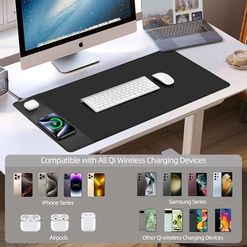 Mouse Pad with Wireless Charging, Gaming Mouse Pad with Ultra-Smooth Surface, Large XXL Desk Mat, Non-Slip, Waterproof Computer Keyboard Pad, 800x400x4MM, Included 20W PD Power Adapter - color: Black (Power Adapter)