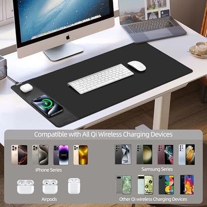 Mouse Pad with Wireless Charging, Gaming Mouse Pad with Ultra-Smooth Surface, Large XXL Desk Mat, Non-Slip, Waterproof Computer Keyboard Pad, 800x400x4MM, Included 20W PD Power Adapter - color: Black (Power Adapter)