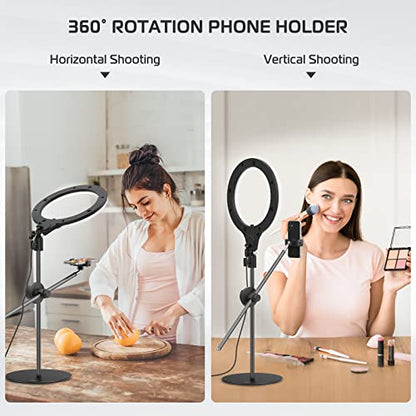 ULANZI [Upgraded Base] Overhead Tripod for Phone with 10 Selfie Ring Light, Phone Stand for Filming 3500k-6500K Dimmable, Ring Light Phone Holder for Video Recording, Live Stream, Portrait，Makeup