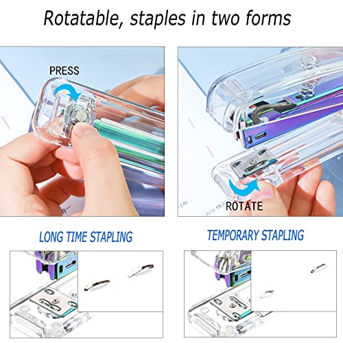 Famassi Dream Color Acrylic Stapler and Tape Dispenser Set, Office Supplies with Tape Dispenser, Stapler Remover, 2 Ballpoint Pen, Scissor, Binder Clips, Paper Clips and 1000pcs Staples - color: Multicolor