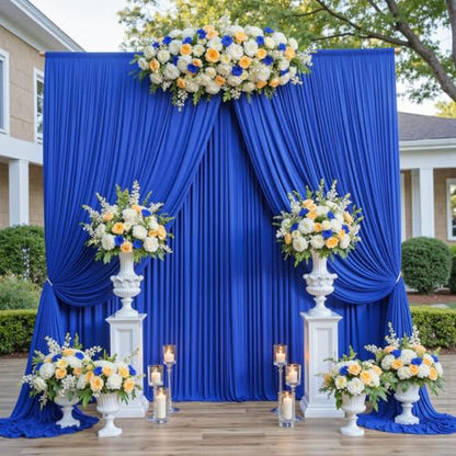 10ftx12ft Wrinkle Free Royal Blue Backdrop Curtain, 2 Panels 12FT Height Royal Blue Wedding Backdrop Drapes, Silky Polyester Back Drop Cloth for Birthday Photography Background Party Backdrop Draping - color: Royal Blue, size: (W)5ft x (H)12ft (2 Panel)