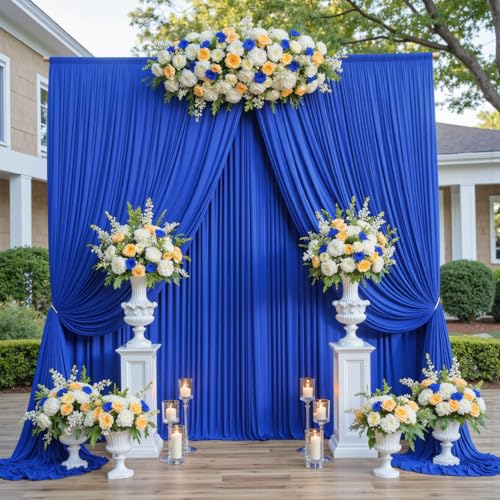 10ftx12ft Wrinkle Free Royal Blue Backdrop Curtain, 2 Panels 12FT Height Royal Blue Wedding Backdrop Drapes, Silky Polyester Back Drop Cloth for Birthday Photography Background Party Backdrop Draping - color: Royal Blue, size: (W)5ft x (H)12ft (2 Panel)