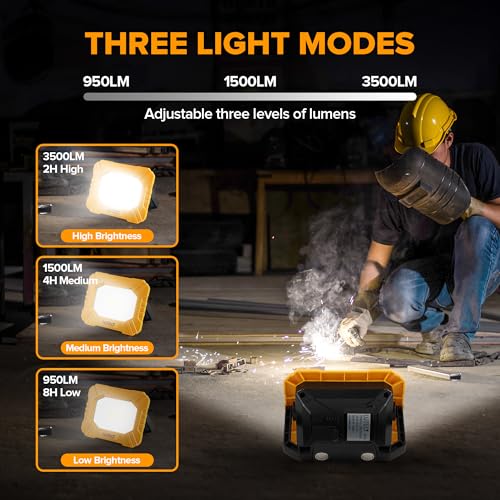 LUTEC 2 Pack 3500LM LED Work Light, Rechargeable Magnetic Work Lights with Stand, Portable 5000K Flood Light for Car Repair, Fishing, Camping, Emergency, Hiking, 3 Modes - size: 2 Pack