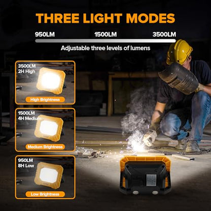 LUTEC 2 Pack 3500LM LED Work Light, Rechargeable Magnetic Work Lights with Stand, Portable 5000K Flood Light for Car Repair, Fishing, Camping, Emergency, Hiking, 3 Modes - size: 2 Pack