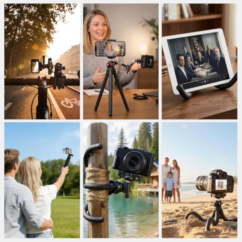 NEEWER Camera Tripod with Remote, Mini Flexible Vlog Phone Tripod Stand with Action Camera Mount Adapter, Hidden Phone Holder & Cold Shoe Compatible with iPhone Hero13 12 11 10 9, Max Load 4.4lb, TP34