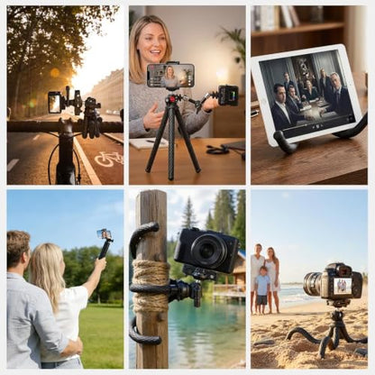 NEEWER Camera Tripod with Remote, Mini Flexible Vlog Phone Tripod Stand with Action Camera Mount Adapter, Hidden Phone Holder & Cold Shoe Compatible with iPhone Hero13 12 11 10 9, Max Load 4.4lb, TP34