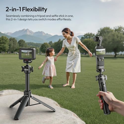 ULANZI MT90 Tripod Stand Vlog Handle Grip with Cka Quick Release w Ballhead w Cold Shoe, Camera Desktop Mini Tripod for GoPro, Insta360, DJI Osmo Pocket 3 4/Action 6 5pro 4/360, Small Cameras