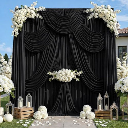 20ft x 12ft Black Backdrop Curtains, Wrinkle Free Thick Fabric Polyester Curtains Backdrop Drapes Cover for Parties Wedding Birthday Photography Background, 4 Panels 5ft x 12ft - color: Black, size: 20FT(W) x 12FT(H)