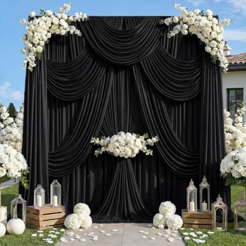 20ft x 12ft Black Backdrop Curtains, Wrinkle Free Thick Fabric Polyester Curtains Backdrop Drapes Cover for Parties Wedding Birthday Photography Background, 4 Panels 5ft x 12ft - color: Black, size: 20FT(W) x 12FT(H)