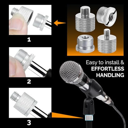 IXTECH Mic Stand Adapter Set 8 pieces Metal Microphone Stand Screw Thread Adapter 5/8 Female to 3/8 Male 3/8 Female to 5/8 Male 5/8 Female to 1/4 Male 1/4 Female to 5/8 Male Tripod Adapter ADP03A Slvr - color: Silver
