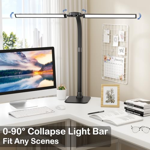 Desk Lamp with USB Charging Port for Home Office 24w Architect Remote Base Dual Task Led Light Modern 5 Color Modes Dimmable Adjustable Gooseneck Double Head Reading Drafting Eye Caring Tall Lamps - color: 360-Black-1