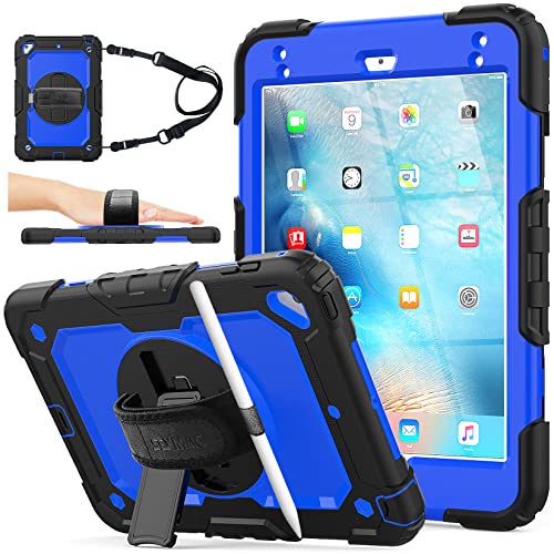 SEYMAC stock Case for iPad mini 5/4 with Screen Protector Pencil Holder [360 Rotating Hand Strap] & Stand, Drop-Proof Case for iPad mini 5th/4th Generation 7.9 inch (Blue+Black) - color: Blue+Black, size: Case for iPad Mini 5/4 Generation 7.9