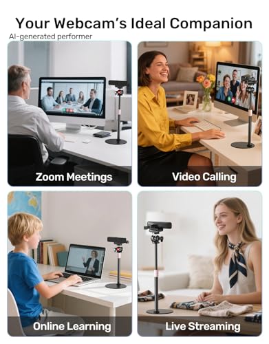 Webcam Tripod Stand for Desk, Newly Upgraded Small Base & 360° Ballhead & Height Adjustable, Ideal for Logitech Webcam C922 C930e C920 C615 C960 BRIO 4K NexiGo N60, Phone Holder with 1/4" Thread - size: 9.2–15.5"H (5.91" dia base)