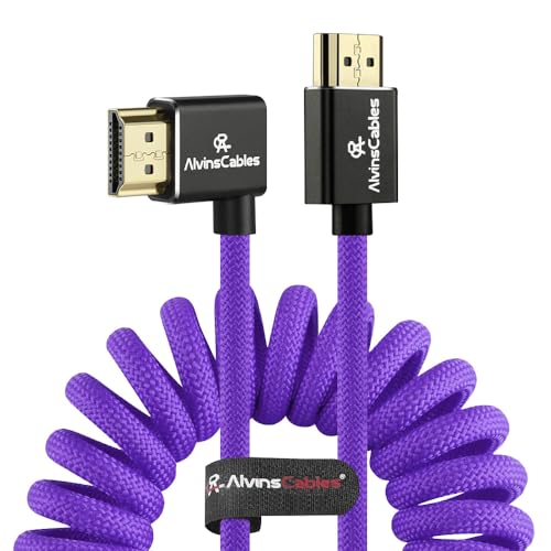 Alvin's Cables 8K HDMI 2.1 Cable for Atomos Ninja V Monitor,for Sony FS5 FS7,BMPCC,for Canon C300 C500 Camera,8K@60Hz 4K@120Hz 48Gbps High-Speed Braided Coiled Cable Left Angle Purple - color: Purple, size: Straight to Left Angle
