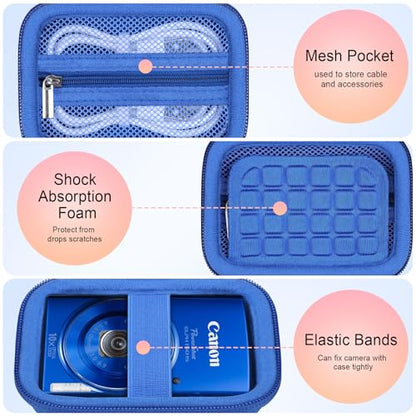Elonbo Carrying Case for Canon PowerShot ELPH 360 HS A/ 360 HS/ 360/ IXY 650 Digital Camera, Canon PowerShot ELPH 330/190/160/115/130/110 Camera Hard Travel Bag, Mesh Pocket fits Battery Cable, Blue - color: Blue