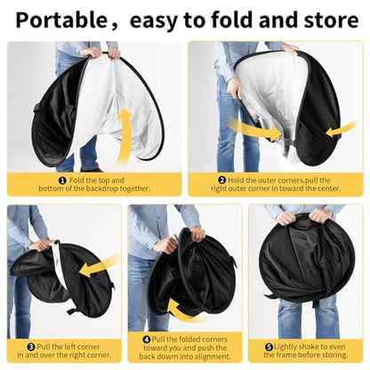 Meking 5x6.6ft Black White Background for Photography, Pop-Up Collapsible Backdrop 2-in-1 Muslin Self Tape Backdrop with Clip and Carry Case - color: Black&White, size: 5x6.6ft