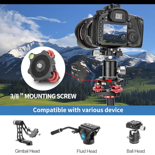 Tripod Leveling Base Camera Leveler, Aircraft Grade Aluminum Alloy 3 Axis Tri Wheel Head, 3/8” Thread, with +/-5 Degree Precision Adjustment for DSLR Camera Rotator Panoramic Head LP-64