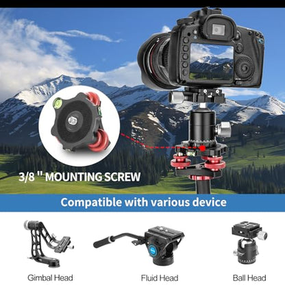 Tripod Leveling Base Camera Leveler, Aircraft Grade Aluminum Alloy 3 Axis Tri Wheel Head, 3/8” Thread, with +/-5 Degree Precision Adjustment for DSLR Camera Rotator Panoramic Head LP-64